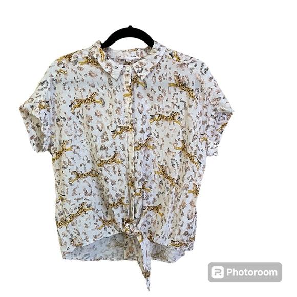Jane + Delancey cheetah print tie front blouse, Large - Picture 1 of 9